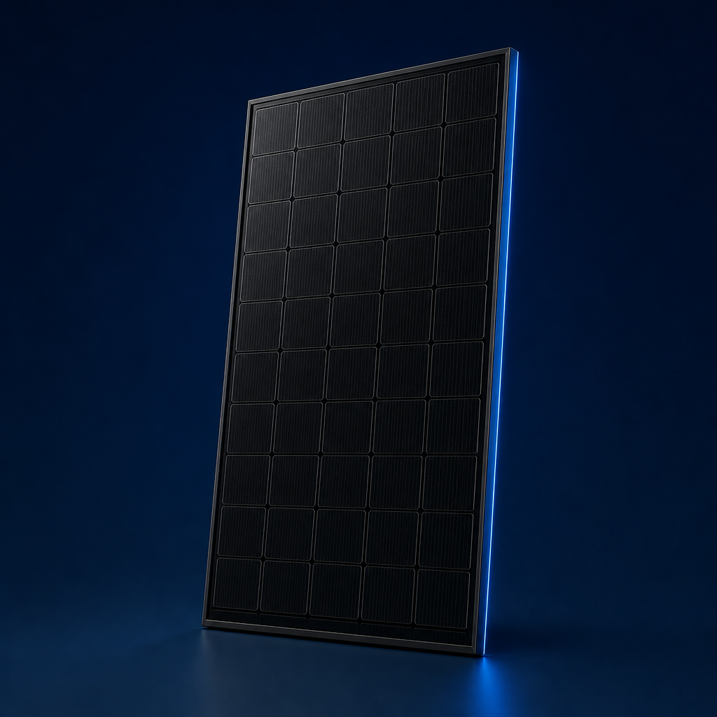 All-black HD Hyundai NF(BK) Series solar panel as a premium product object