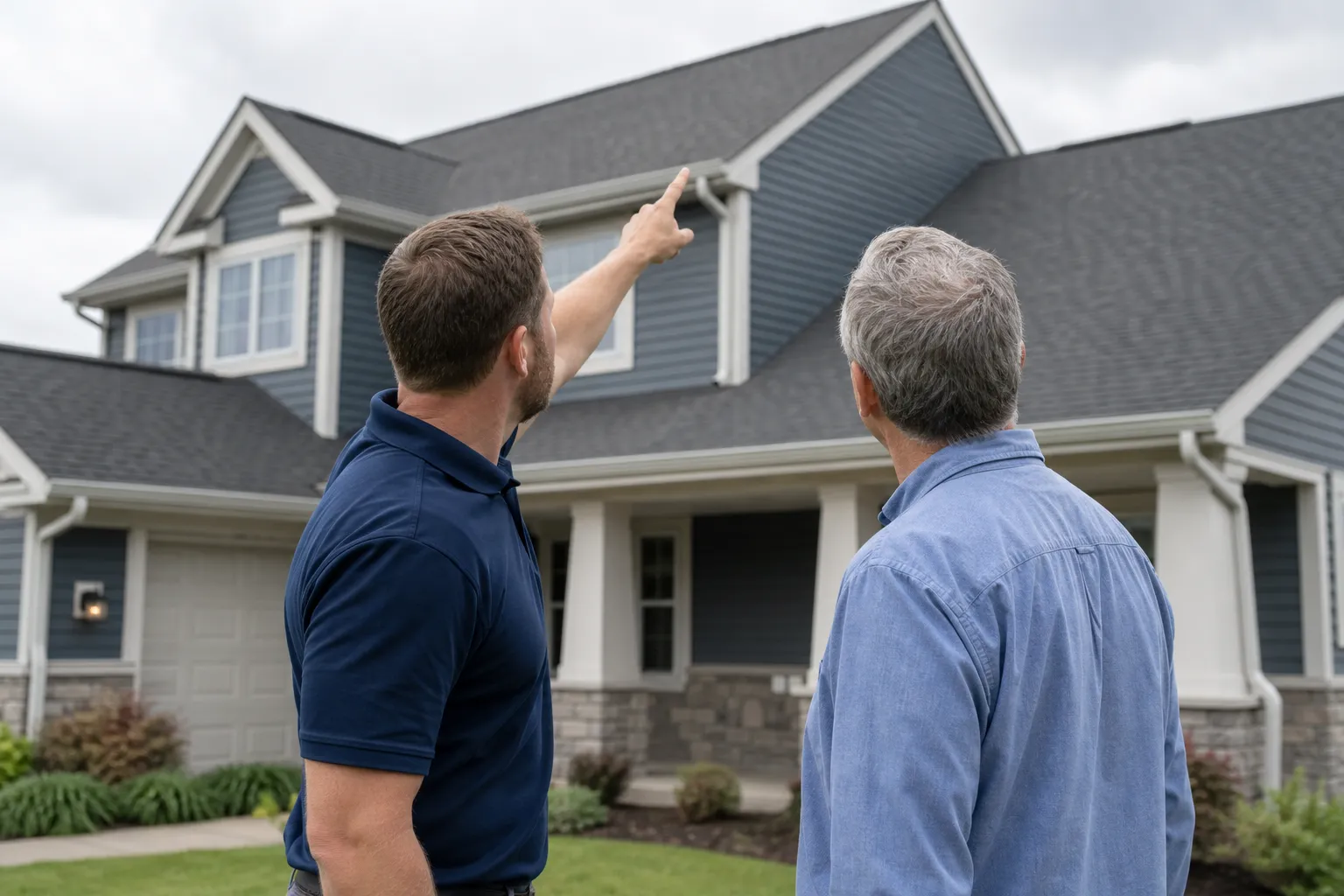 Contractor walking a homeowner through their roof's condition